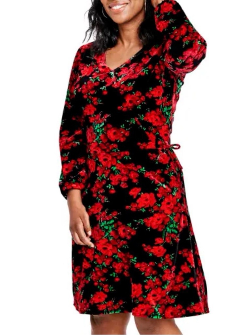 NWT The Children's Place (Adult XL) Velvet red black floral dress long sleeves